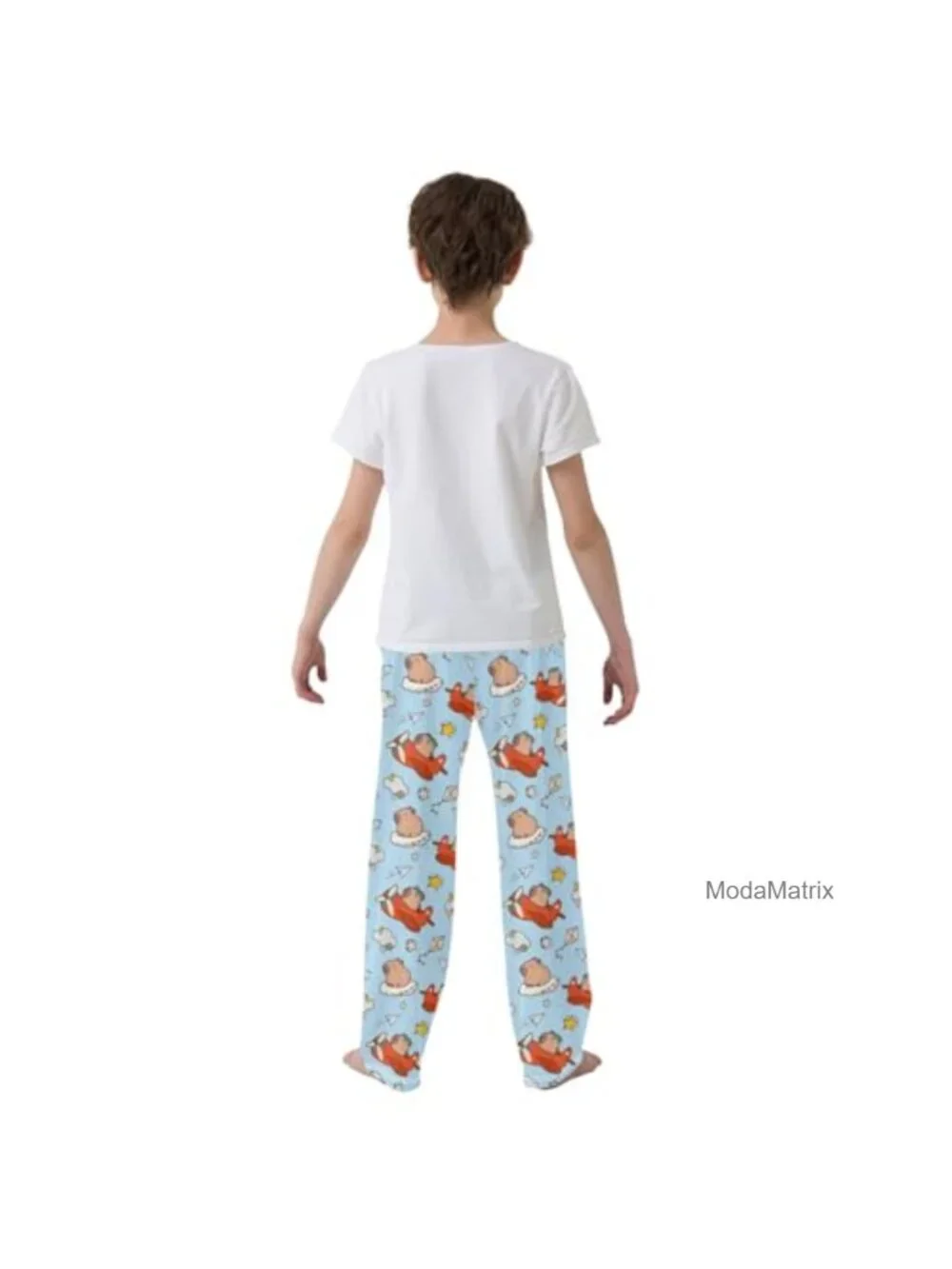 Kids Cartoon Capybara Pilot Pajama Pants Soft Sleepwear Lounge Bottoms 6-14Y